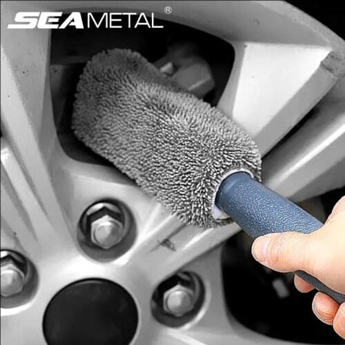 Car Cleaning Brush for Wheel Rim Washing Sponge for Car Detailing Microfiber Tire Rim Brush with Exterior Short Handle Cleaner