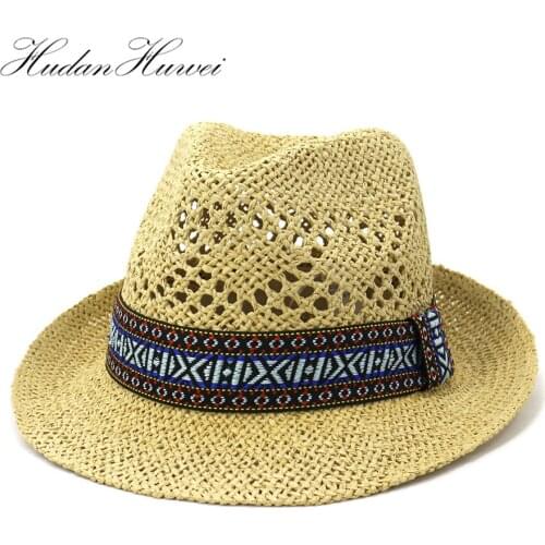 Gentlemen Ladies New Hand-Woven Jazz Sun Hat Summer Outdoor Travel Sun Protection Beach Women Hats Summer Korean Women