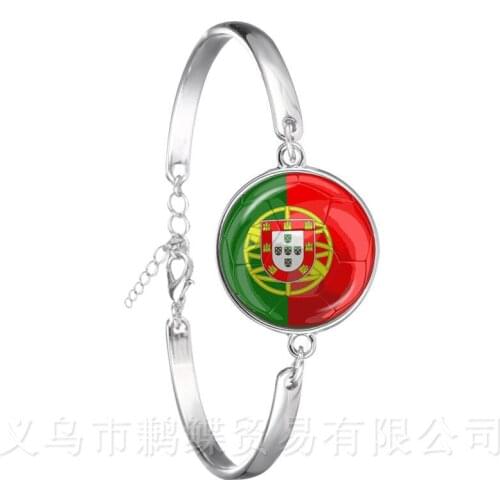 Switzerland,Sweden,Japan,Portugal,Nigeria Football National Flag Logo 20mm Glass Dome Adjustable Leather Bracelet