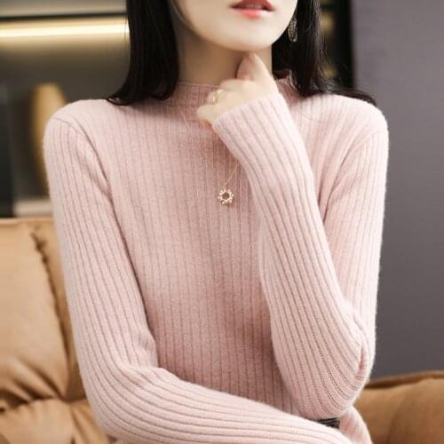 21 autumn/winter new style stand-up collar womens pullover slim-fit sweater draws thinner 100% pure wool knitted bottoming shir