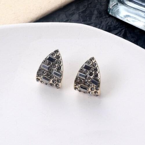 Triangular u-Shaped Gray Full Gem Cool Earrings Female 2021 New Trendy Stud Ears Jewelry Retro Water Drop Crystal Accessories