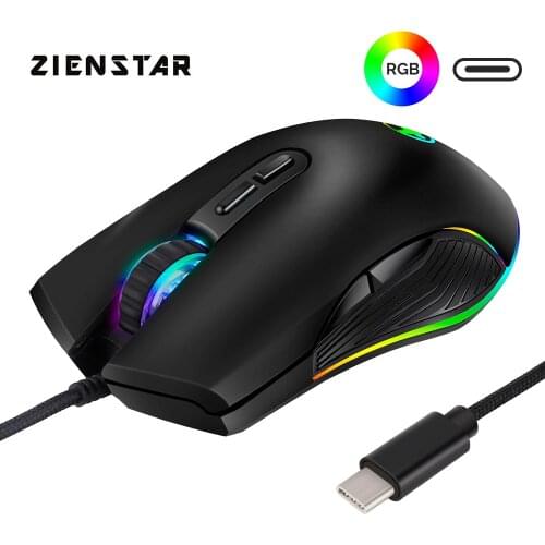 USB C Mouse,Ergonomic Mouse with 4 Backlight Modes up to 3200 DPI,RGB Wired Gaming Mouse with Type-C for Apple MacBook Pro 2017