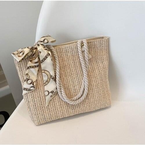 Fashion Rattan Woven Women Handbag Summer Beach Bag Large Capacity Tote Bag Handmade Knitted Straw Crossbody Bags For Women