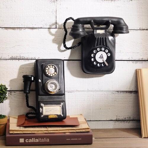 Vintage Telephone Statue Antique Shabby Resin Phone Figurine Home Decor Model Mitation Nostalgia Ornament Gifts