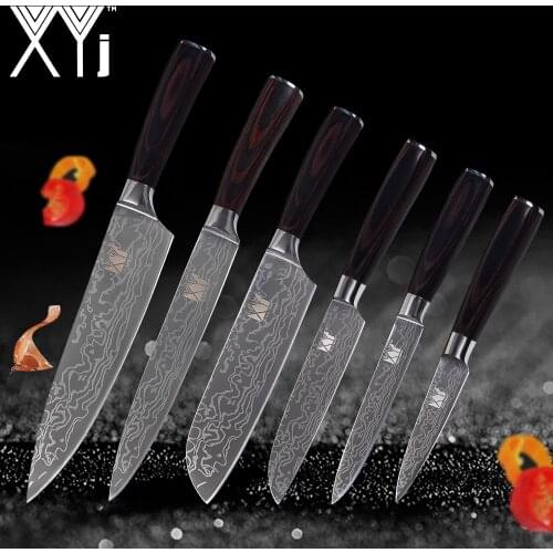 XYj Stainless Steel Knives Kitchen Cooking Knives Set Tools Paring Utility 2*Santoku Chef Slicing Kitchen Cooking Accessories