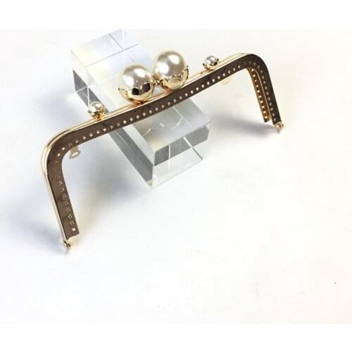 20cm women DIY bag making no knurling purse frame pearl ball kiss buckle little M shape metal clasp 2pcs/lot
