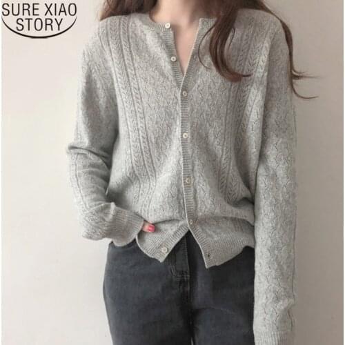 Vintage Thin Hollow Out Sweater Women Autumn 2021 New Fashion Cardigan Long Sleeve Sweater Soft O-neck Sweater Clothes 10919