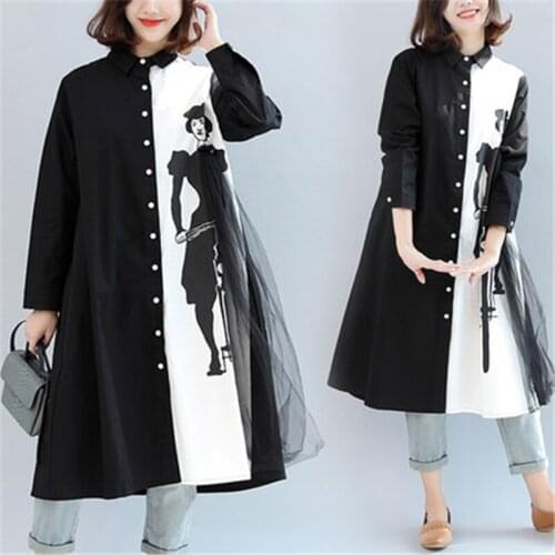 Casual Cardigan extra large size Womens Shirt Dress 2020 new spring Autumn loose Dress m294