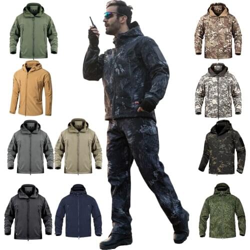 Winter Warm Waterproof Jacket Men Rain Fleece Softshell Set Camouflage Hunting Clothes Trekking Pants Hiking Fishing Climb Coat