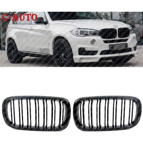 1Pair For BMW F15 F16 X5 X6 F85 F86 X5 X6 2014 2015 2016 2017 Gloss / Matt Black Car Front Bumper Kidney Grille Double 2 Slat M