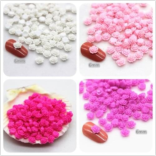 100pcs 6mm Resin Mini Rose Flower FlatBack Cabochon DIY Scrapbooking Craft/Nail Art Decoration