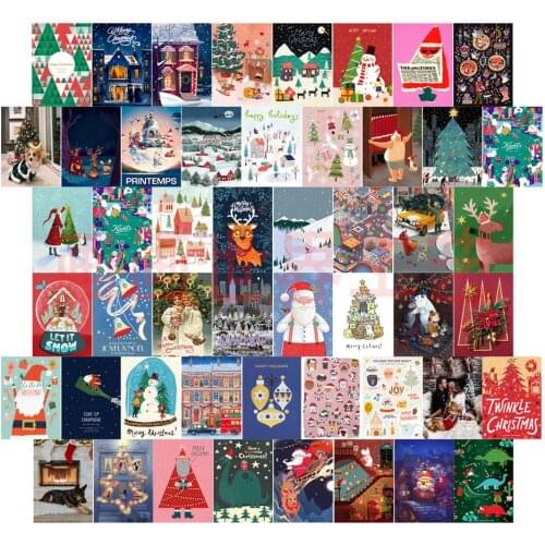 50pcs Christmas Theme Postcard Set Wall Hanging Photo Collage Kit For Living Room Decor Wall Aesthetic Pictures