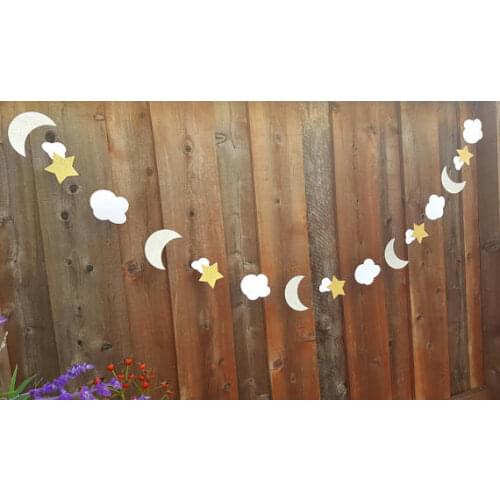 Glitter Moon and Stars baby shower banners Christening Baptism Gender Reveal garlands nursery room Party favors