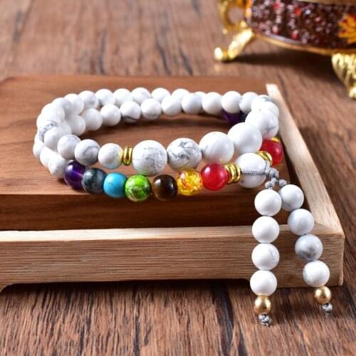 7 Chakra Lava Beads Bracelet with Natural Stone Onyx Yoga Meditation prayer beads 54 Bead Wrist Mala Bracelet for Men Women