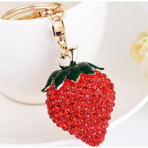 Women Purse Keyring Fashion Strawberry Shape Key Chain Ladies Rhinestone Car Handbag Pendant Lover Gifts