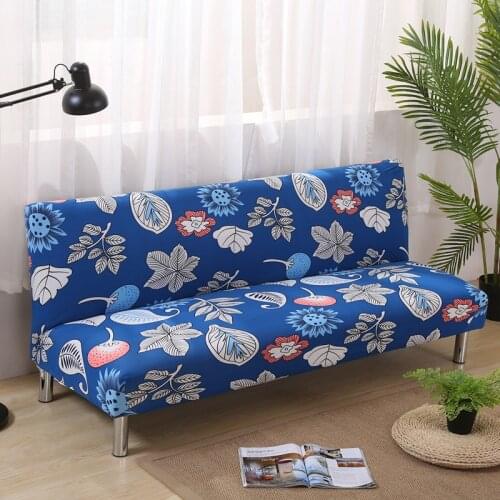 Blue Leaf Print Sofa Bed Cover All-inclusive Slipcover For Sofa Without Armrest No Handrail Sofa Covers 2 Seat Capa De Sofa