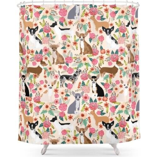Chihuahua Florals Cute Pastel Dog Breed Must Have Gifts For Small Dog Owner Dog Person Pet Portraits Shower Curtain