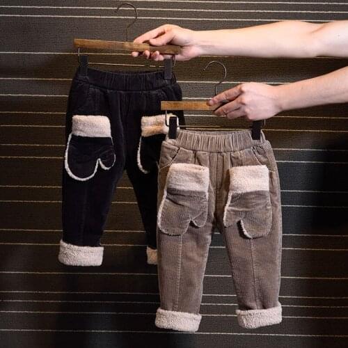 2019 Winter Childrens Corduroy Pants Boys Plus Velvet Thickening Casual Pantsl Childrens Baby Warm Korean Trousers Girls Pants
