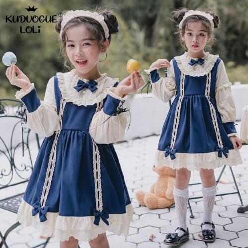 Baby Girls Lolita Dress Children Sweet Cute Princess Long-sleeve Spanish Royal Costume For Birthday Cosplay Party Red Navy Black