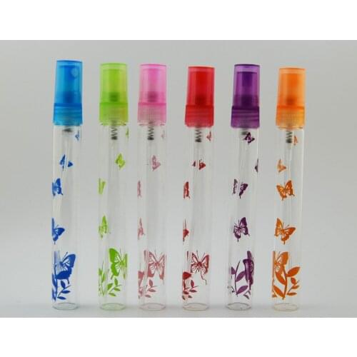 6pcs 10ML Mini Butterfly Pattern Spray Perfume Bottle Glass Fillable Cosmetic Container Laboratory Bottle