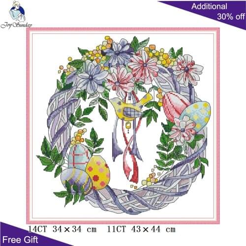 Joy Sunday Easter Egg Garland J525 Counted Stamped Birds Eggs Flowers Needlepoint Embroidery DIY Home Decor Cross Stitch kits