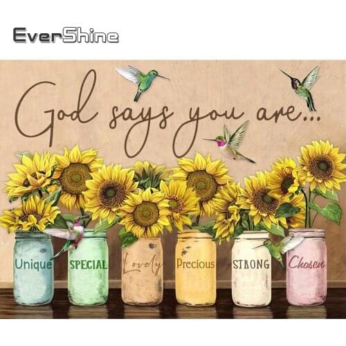 EverShine Diamond Mosaic Sunflowers Cross Stitch Diamond Painting Picture Rhinestones Vase Bead Embroidery Text Wall Decor