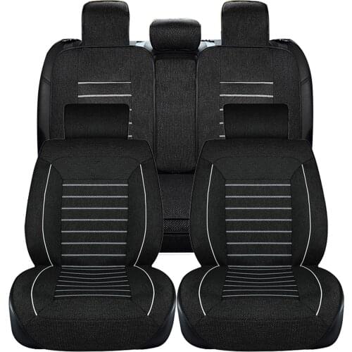 Black Linen Fabric Car Seat Cover Set Sedans Seat Covers for Universal Car