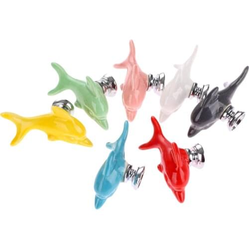 1Pc Creative Dolphin Furniture Door Pulls Handle Ceramic+Zinc Alloy Child Room Cupboard Drawer Kitchen Cabinet Knobs & Handles