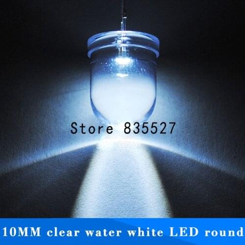 20pcs/lot F10 Round Water Clear 10mm White LED Super Bright Light Lamp beads Emitting Diode Diodes DIP For DIY lights head
