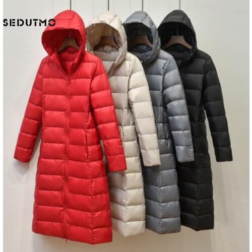 SEDUTMO Spring Long Plus Size 3XL Duck Down Jackets Women Ultra Light Autumn Hooded Coat Puffer Jacket Slim Black Parkas ED776