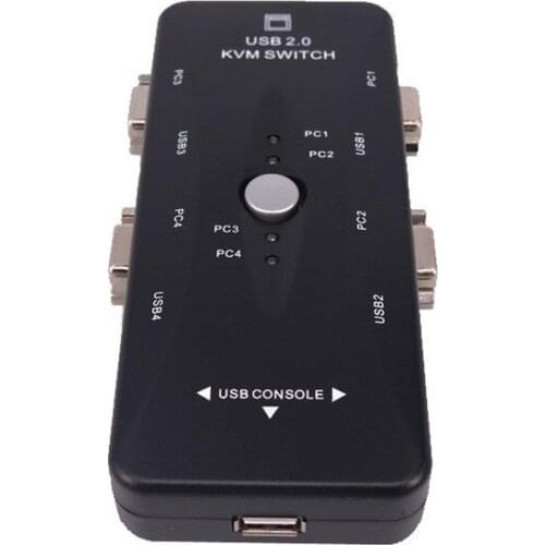 KVM Switcher 4-port Manual VGA Switcher USB Multi Port Converter 4 In 1 Out KVM Computer Switcher 1440P Resolving Power