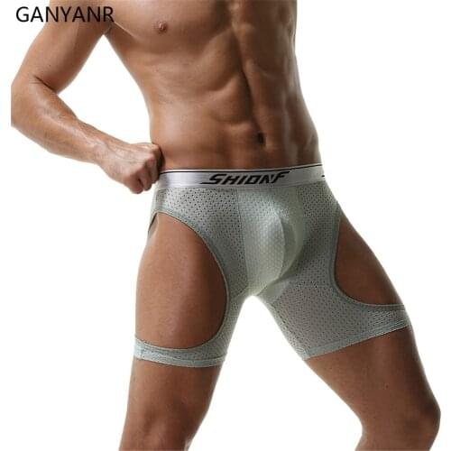 GANYANR Running Tights Men Sexy Compression Shorts Leggings Fitness Sportswear Gym Sport Track Gay Penis Pouch Jogging Training