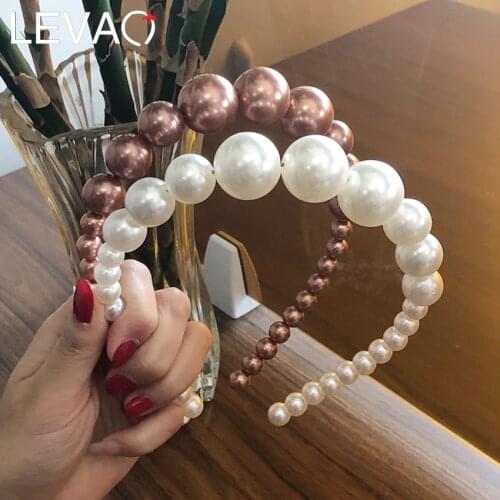 Levao Women Elegant Big Pearls Hairband Beaded Bezel Pearl Headband Hair Accessories Girls Non-slip Hair Hoop Bezel Headdress