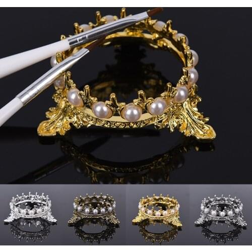 Salon Home DIY Manicure Nail Carving Drawing Pens Brushes Holder Crown Design Nail Art Pens Brushs Stand Rack Pearls Decoration
