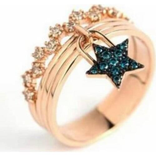 MFY Exquisite Crystal Crown Pentagram Pendant Ring For Women Engagement Party Wedding Rings Jewelry Accessories Size 5-11