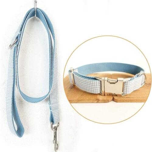 Dog Leash Collar Set Leash Adjustable Outdoor British Style Pet Collar Set Leash Fabric Dog Leash Webbing Collar AEGEAN SEA