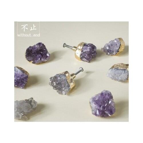Nordic Style Brass+Crystal Handle Light Luxury Naturalistic Purple Drawer Pull Cabinet Wardrobe Knob Small Furniture Handle