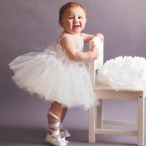 2021 Newborn Baptism Dress For Baby Girl White First Birthday Party Wear Cute Sleeveless Toddler Girl Christening Gown Clothes