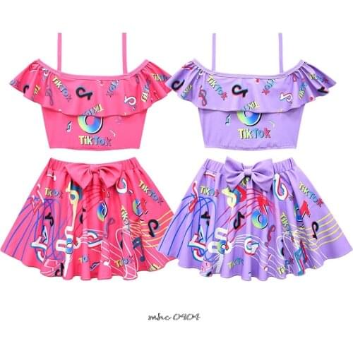 2-10 Years Girl Swimsuit Kids Swimwear Tik Tok Print Teenage Girl Bikini Halter Top Girls Bathing Suit Sets Childrens Swimwear