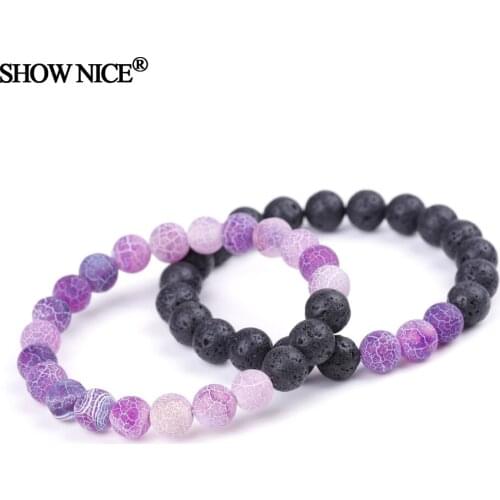 Couples Distance Lovers Set Jewelry Beaded Bracelets Rainbow Weathered Lace Frost Onyx Lava Rock Charm Fashion Jewelry