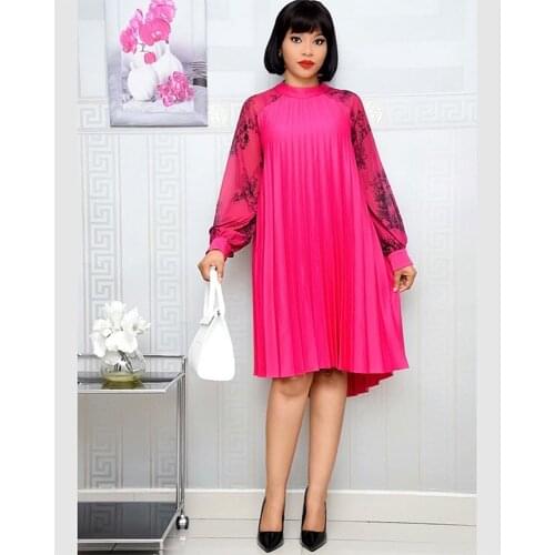 Sexy Knee-Length Pleated Abaya Muslim Dress Caftan Dubai Kaftan Turkish Femme Clothes Islamic Clothing African Dresses For Women