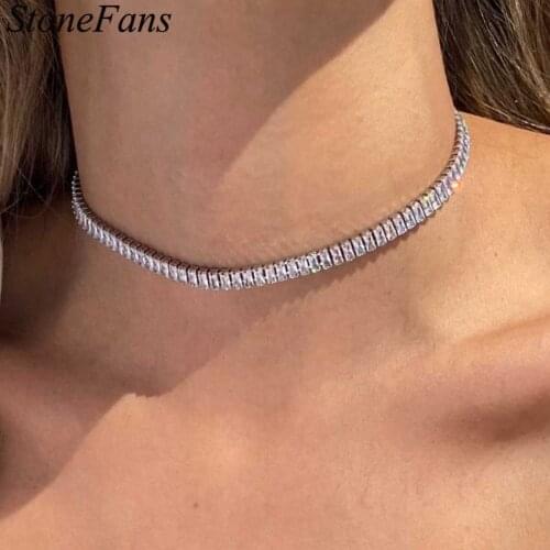 Stonefans Luxurious Shiny Cubic Zirconia Necklace Tennis Elegant Choker Chain Fashion Jewelry CZ Necklace Bridal Wedding Jewelry