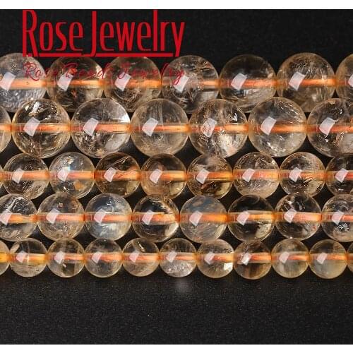 Natural Yellow Crystal Citrines Quartz Round Loose Beads for Jewelry Making DIY Bracelet Necklace Pick Size 6/8/10/12 mm 15