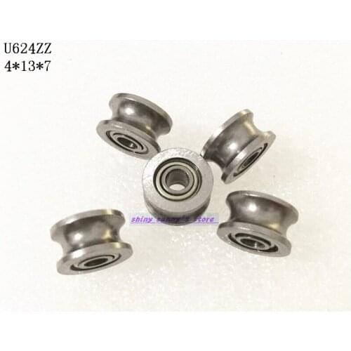 50pcs/Lot U624ZZ 624UU 4x13x7mm U Groove Carbon Steel Deep Groove Ball Bearing Traces Walking Guide Rail Bearing Brand New