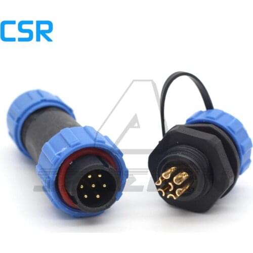 SP13 7pin Waterproof and Dustproof Aviation cable Connector IP68 7 pin plug + real mount panel connector