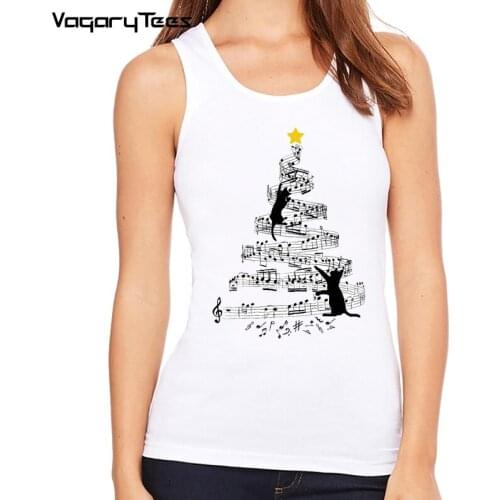 Funny Musical notes with cats and birds Print women Tank top Mischief cats Making more music Vacuum sound Vest Casual Tops
