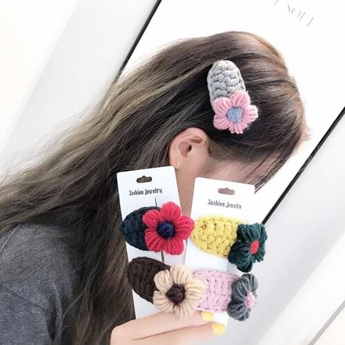 60pcs/lot DIY Simple Multi Plush Flowers Hair BB Clips Knitting Girls Hairpins Hair Styling Tool Accessories HA1034
