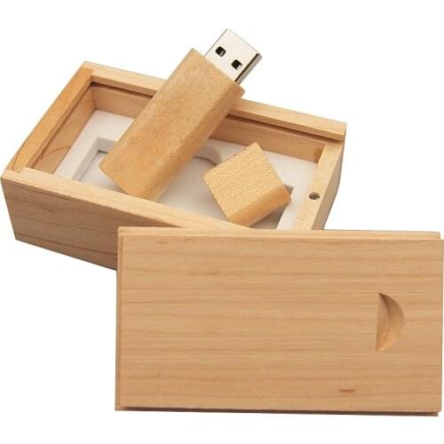 Storage Device Wooden USB Flash Drive 2.0 32GB 64GB Pendrives with Box Memory Sticks Disk Custom Logo Wedding Personalize Gifts