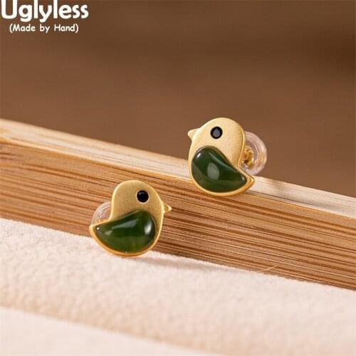 Uglyless MINI Birds Jewelry Sets Women Nature Jade Studs Earrings Bracelets Creative Animals Gifts for Girls Students 925 Silver