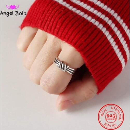 New Fashion Real Silver Personality Buddha Ring for Women 925 Sterling Silver Retro Style Texture Knotted Elegant Jewelry Ring